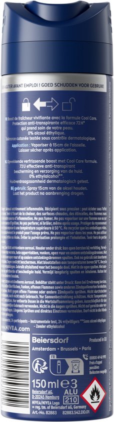 Achterkant van een bus NIVEA MEN Cool Kick deodorant met productinformatie.