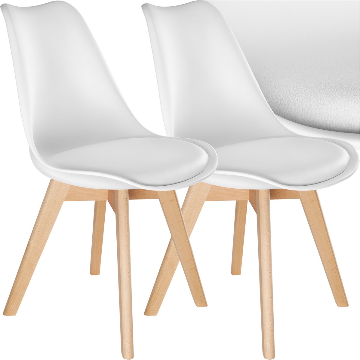 Tectake Eetkamerstoel Frederikke - Set van 2 Eetkamerstoelen met Gevoerde Stoffen Zitting - Massief Houten Poten - Ergonomische Stoelen geschikt voor Woonkamer, Eetkamer, Slaapkamer en Keuken - Draagkracht 120kg - Wit Frederikke II - Wit
