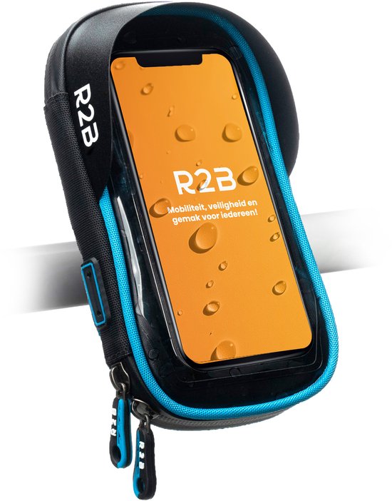 R2B Telefoonhouder fiets waterdicht met 360 graden rotatie - Model "Den Haag" - Zwart/Blauw - Ook voor scooter & motor - Gsm houder fiets