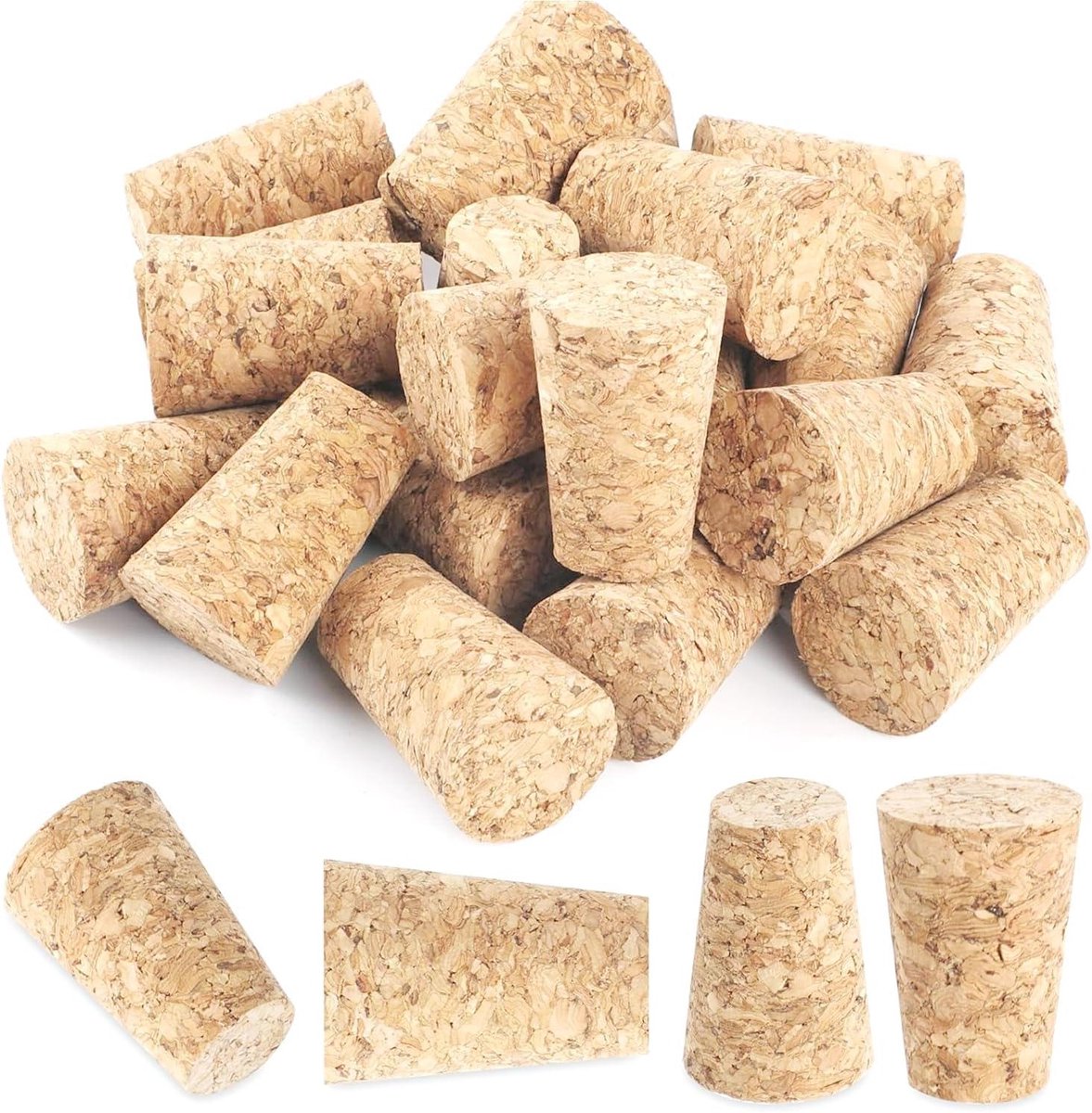 ByShane - Natuurlijke Kurk Wijnfles Stopper Set - Herbruikbare Afdichtingen - 10 Stuks - Functioneel en Draagbaar - Geschikt voor Wijn- en Bierflessen - 2 Soorten - Taps toelopend - Houten - Voor Rode Wijnflessen - Afmetingen: 22 x 17 x 35 cm
