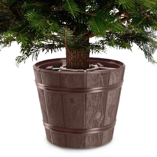 KADAX Kerstboomstandaard, kerstboomstandaard van kunststof, dennenboomstandaard in twee kleurversies, kunststof standaard voor een kerstboom (boomhoogte tot 240 cm, bruin)