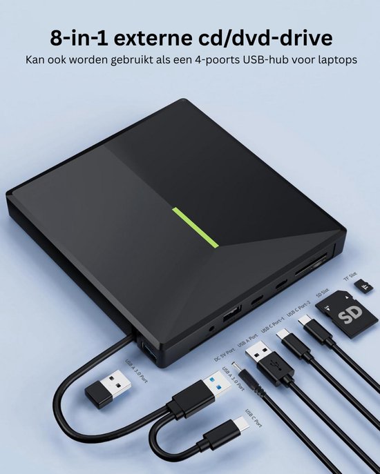 Externe DVD Speler voor Laptop - CD Brander - Plug & Play — afbeelding 5