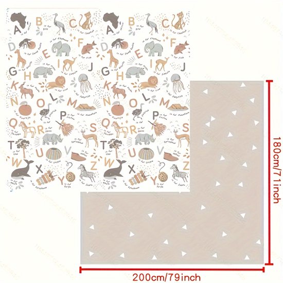 Speelmat Baby - Gemaakt van Foam - Letters & Dieren - 180 x 200 cm - Opvouwbaar - Dubbelzijdig - 180 x 200 cm - 1,5 cm dik - inclusief opbergtas
