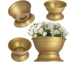 KADAX Outdoor plantenbak, weerbestendige kunststof plantenpot met brede bodem voor grafsteen, brede plantenbak voor chrysanten (26 cm, goud)