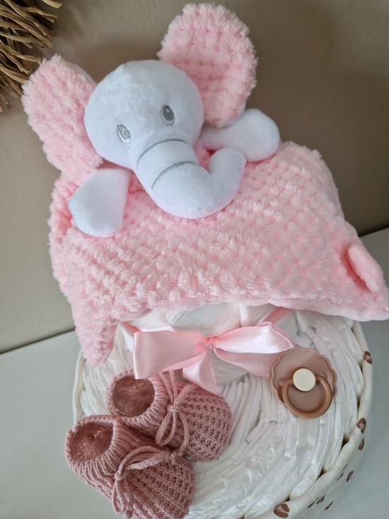 Luiertaart medium olifant meisje - babyshower- kraamcadeau van Merkloos — afbeelding 3