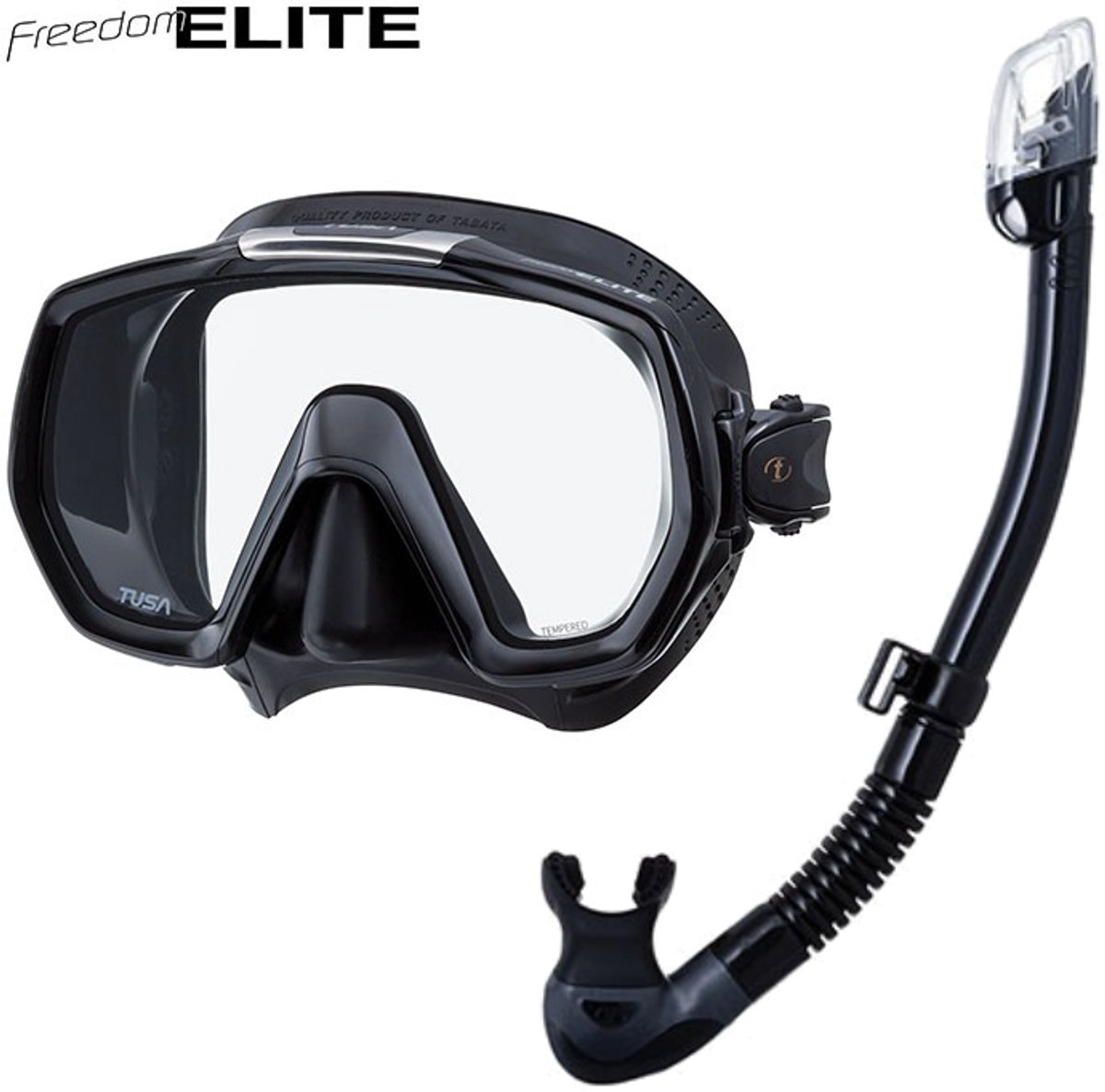 TUSA Freedom Elite Duikmasker (Zwart Siliconen) + TUSA Hyperdry Elite II Snorkel – Hoogwaardige Snorkelset - Black