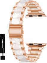 Allecto Premium - Metalen armband voor Apple Watch 38-42 mm - Roze-witte horlogeband van kunsthars en roestvrij staal - Serie 10 - Passend voor 38-42 mm modellen