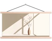 Posterhanger incl. Poster 60x30 cm - Schoolplaat - Vaas - Takken - Bessen - Minimalistisch - Textielposter - Blanke latten