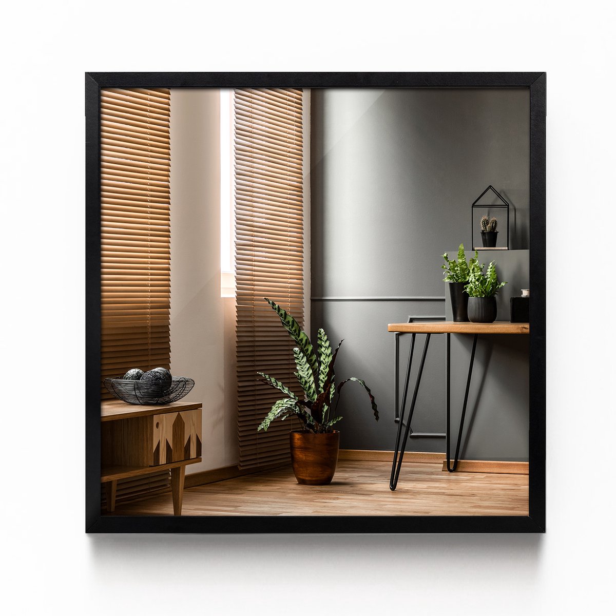 Tulup Spiegel - Spiegel in een zwarte MDF lijst - 50 cm x 50 cm - Luxe Interieur - Inloopkastspiegel – Badkamerspiegel - Toiletspiegel - Spiegel in een vierkante lijst - Stijlvolle spiegel - Luxe Spiegel - Moderne Wandspiegel - Spiegel Met Haken
