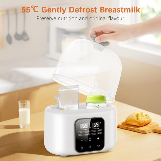 Flessenwarmer voor baby's, 6-in-1 sterilisator voor babyflessen met digitaal display in temperatuurregeling, snelle flessenwarmer voor moedermelk in kunstvoeding, dubbele flessenwarmer voor verwarmen in ontdooien, 48 uur warmhouden — afbeelding 3