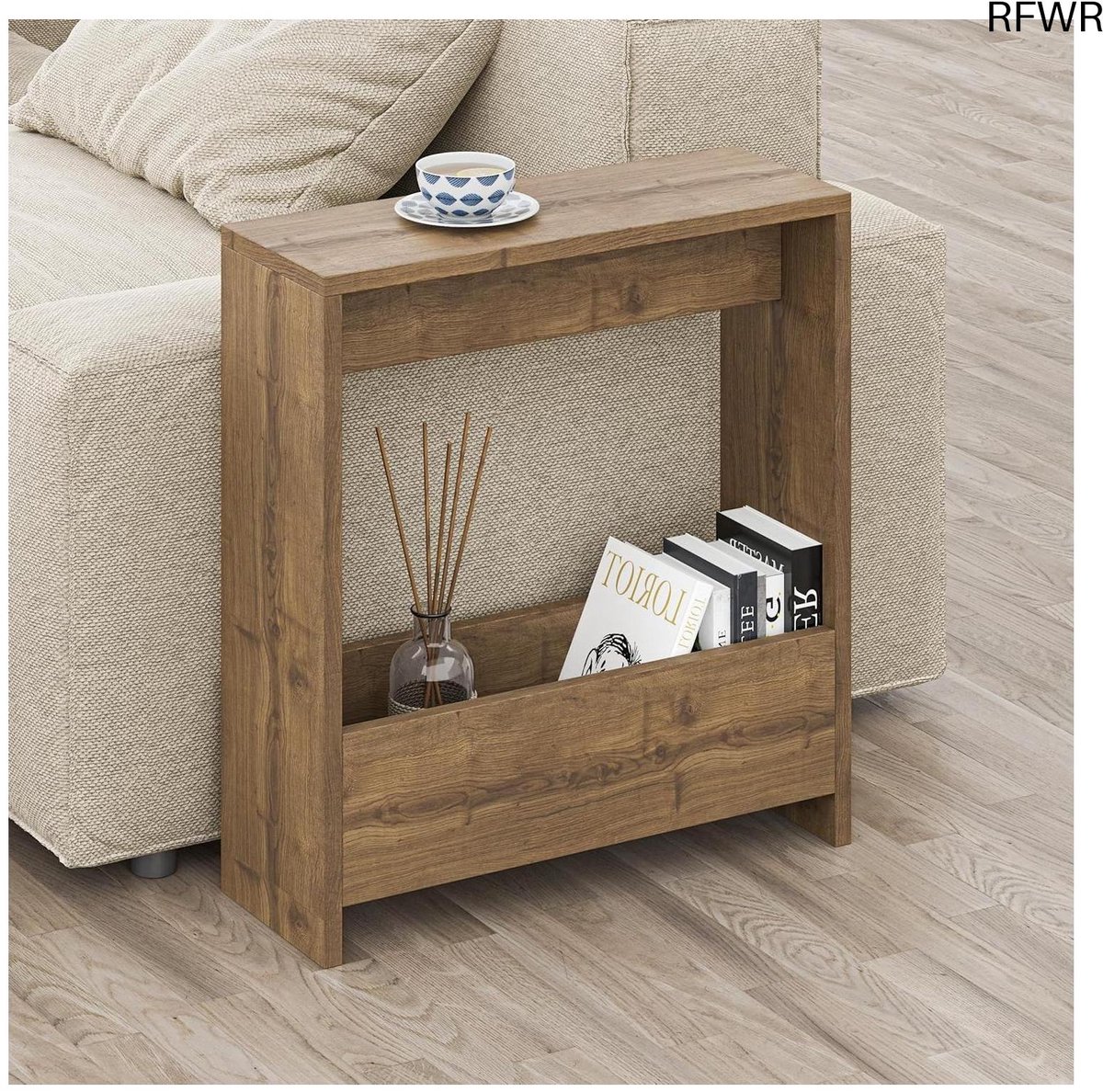 RFWR Bijzettafel met Tijdschriftenrek - Minimalistisch Design voor Woonkamer en Kantoor Hout