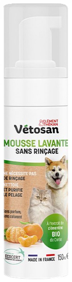 Clément Thékan Vétosan No-Rinse Reinigingsschuim Voor Honden en Katten 150 ml