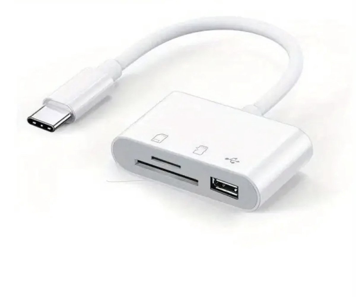 3 in 1 usb c kaartlezer - cardreader usb c - geheugenkaartlezer - - micro sd kaartlezer - wit