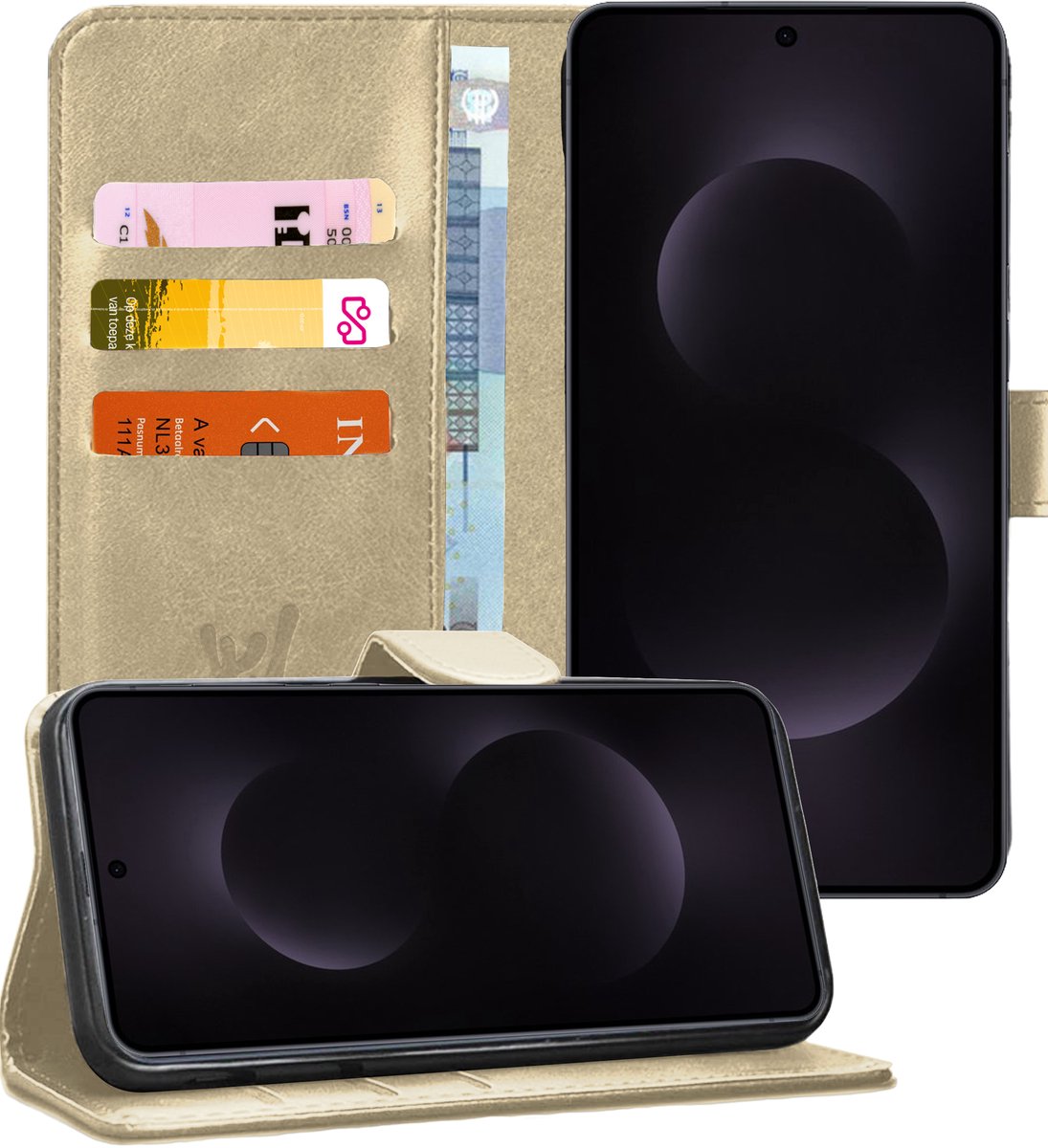 Hoesje geschikt voor Samsung Galaxy S25 Edge - Portemonnee Book Case Goud