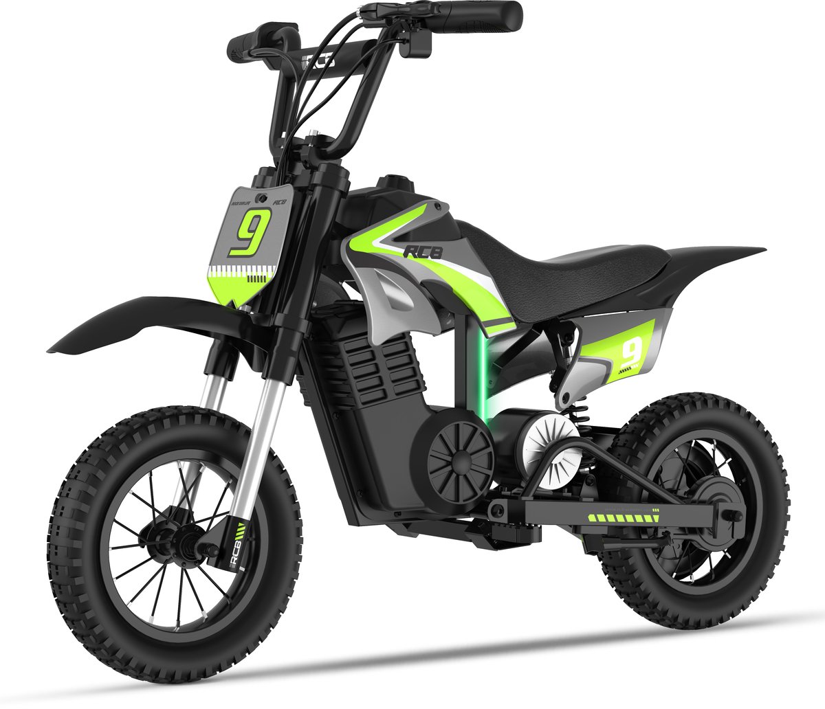 RCB R9XPRO 36V Elektrische Crossmotor (5-10 jaar) - 350W elektrische kindermotor - 3 Versnellingen-Max 25 km/u - Groente/Zwart