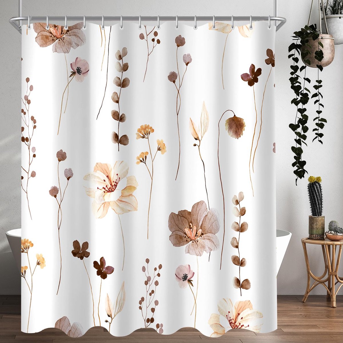 Ibenzoa® Stijlvol Polyester Douchegordijn met Bruin Bloemenpatroon en Schimmelwerende Eigenschappen voor Badkamer