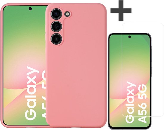 Coque compatible avec Samsung Galaxy A56, coque en silicone souple avec protection d'écran en verre trempé - Arara - Rose