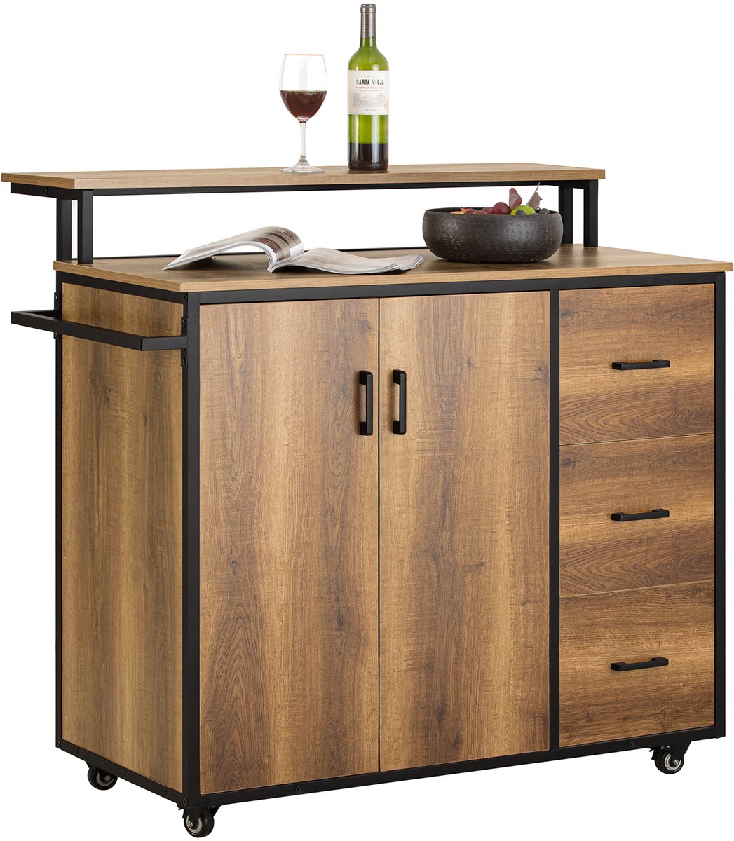 SoBuy KNL02-PF Keukenkast - Wood Composite Buffetkast met 2 Deuren & 3 Lades