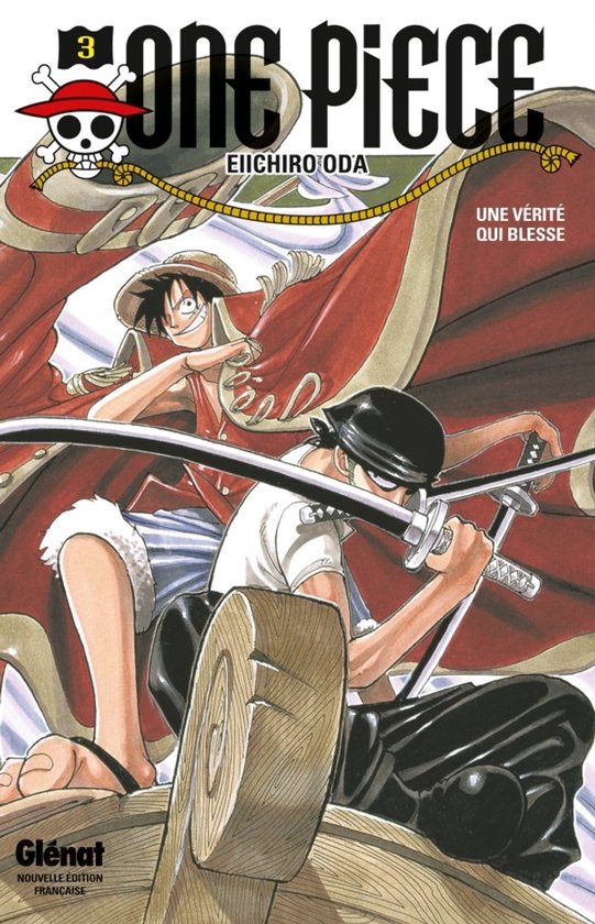One Piece 3 : Monkey D. Luffy et Roronoa Zoro, avec un logo tête de mort sur une cape rouge.
