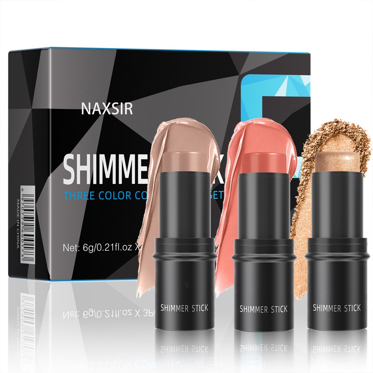NAXSIR Professioneel Contour & Blush Set - Incl. Contour Stick, Highlighter en Blush - Langhoudend - Natuurlijke Make-up Look
