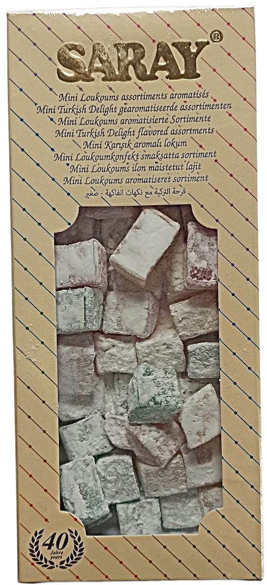 Saray Mini Gemengde Fruitsmaken Turks Fruit 300g - Saray Mini Karışık Meyve Aromalı Lokum Turk lokumu - Saray Mini Mixed Fruit Flavors Turkish Delight 300g