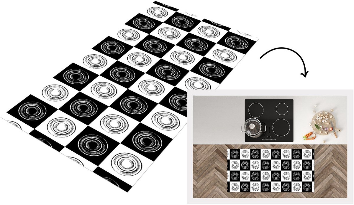 KitchenYeah Keukenloper 120x60 cm - Keukenmat vinyl Patronen - Schaakbord - Zwart Wit - Keukenmatten loper - Keuken vloerkleed tapijt