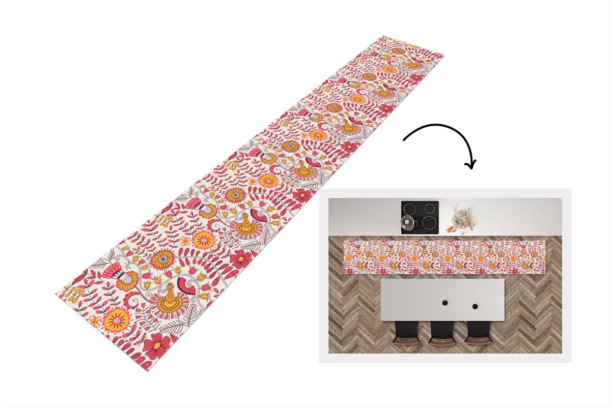 KitchenYeah Keukenloper - Keukenmat vinyl Bloemen - Design - Roze - Oranje - Keukenmatten loper - Keuken vloerkleed tapijt, foto 3