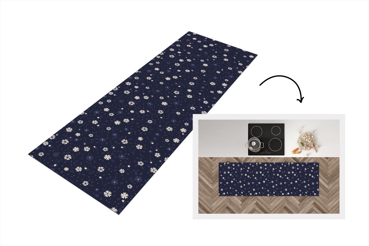 KitchenYeah Keukenloper 180x60 cm - Keukenmat vinyl Sakura - Bloemen - Japans - Patronen - Keukenmatten loper - Keuken vloerkleed tapijt
