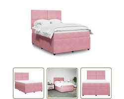 vidaXL Bed Frame - Boxspring - Boxspring met matras fluweel roze 140x190 cm - Fluweel - Roze - Matras