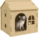 PawHut Hundehütte mit Fenster, Katzenhaus mit niedliches Pfoten-Design, Montage ohne Schrauben, für kleine Hunde unter 4 kg, Indoor, 49,5 x 41 x 51 cm, Eiche