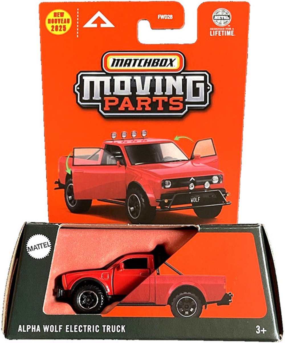 MATCHBOX ALPHA WOLF ELECTRIC TRUCK PICKUP RED JBW64 1:64 METAL FWD28 (MOVING PARTS)