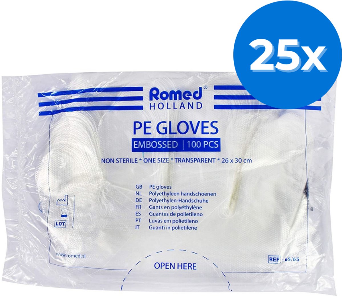 Romed Polyester handschoen ruw - 2500 stuks 61/60 (embossed) - 25x100 stuks Romed