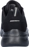 Achterkant van een zwarte Skechers Arch Fit damessneaker met 'Skechers' logo op de hiel.