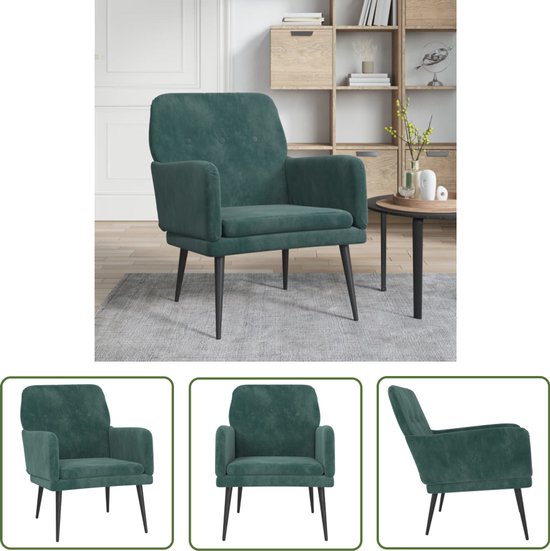 vidaXL Fluweel - Fauteuil - Fauteuil 62x79x79 cm fluweel donkergroen - Donkere Kleuren - Design Fauteuils - Lounge Stoel