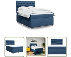 vidaXL Boxspringbed - Boxspring - Boxspring met matras stof blauw 160x200 cm - Matras - Pocketveringmatras - Slaapcomfort