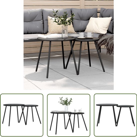 vidaXL Tuintafels - Salontafels - Tuintafeltjes 2 st rond gepoedercoat staal zwart - Buitentafels - Metalen Tafels - Zwarte Tafels