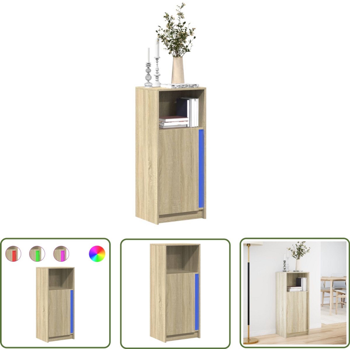 vidaXL Kast - Dressoir - Dressoir met LED 42,5x34x100 cm bewerkt hout sonoma eikenkleur - Led Verlichting - Salontafel - Tv Tafel