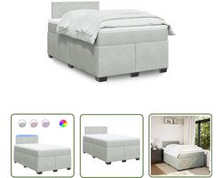 vidaXL Boxspringbed - Boxspring - Boxspring met matras fluweel lichtgrijs 120x190 cm - Fluweel Bed - Grijs Bed - Led Bed