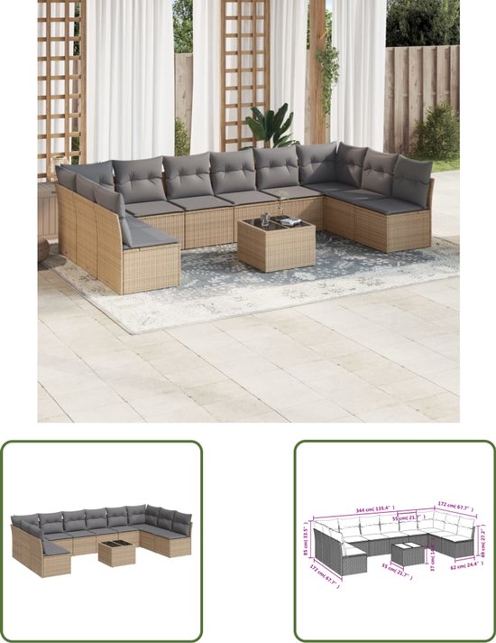 VidaXL - Tuinbank - zonder - armleuning - met - kussens - poly - rattan