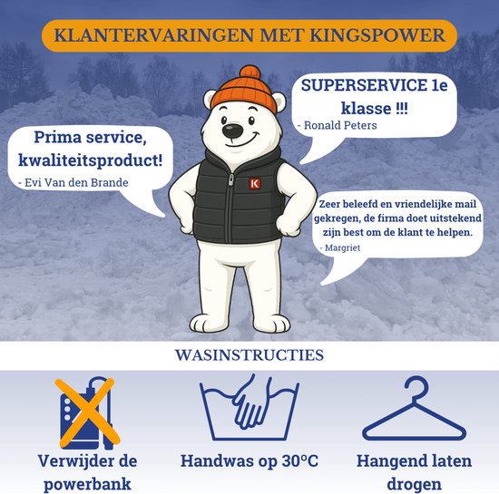 Wasinstructies: verwijder powerbank, handwas 30°C, hangend drogen. Klantbeoordelingen.