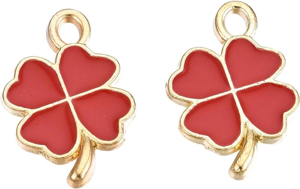 Allecto Premium - Emaille Klaver Bedels - 200 stuks - Sieraden Maken - Donker Rood