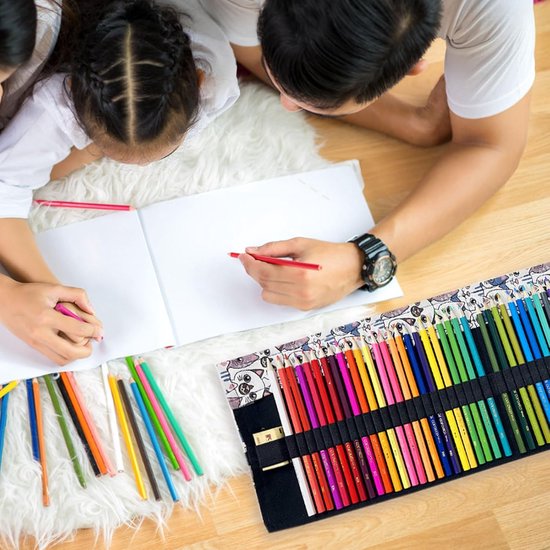 CHSEROK Oprolbaar etui van canvas voor het opbergen van tekenpotloden en kleurpotloden, kleur-a, 1, Schoolmap