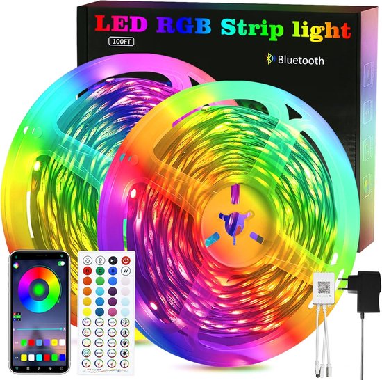 NETTLIFE LED Strip - 30 meter - RGB - 2x15m - met Afstandsbediening - App - met 16 Kleuren - Dimbaar - WiFi LED-Strip - Smart Led Lights