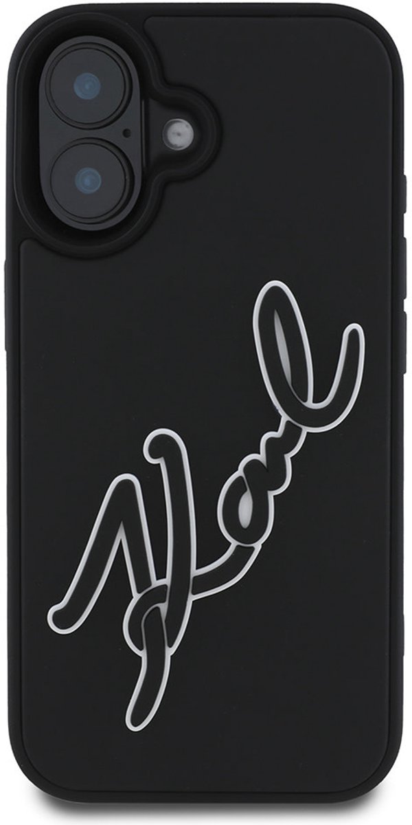Karl Lagerfeld iPhone 16 Backcover hoesje 3D rubber signature - Zwart