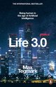 Couverture du livre Life 3.0 : Le best-seller international, 'Being human in the age of Artificial Intelligence' par Max Tegmark. Avec une vue nocturne de la ville avec des gratte-ciel illuminés.