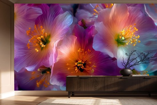 Peel & stick Fotobehang - Vibrant Floral Fantasy Wallpaper - 250x250 centimeter