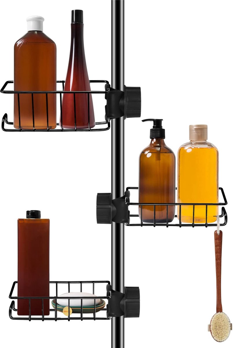 Ibenzoa® Roestvrijstalen Doucheplank Set van 3 zonder Boren voor Stangen van 18-27mm in Zwart