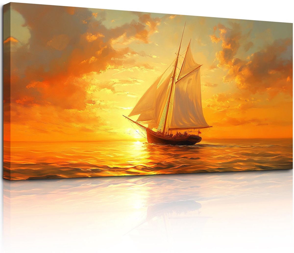 Ibenzoa Esthetisch Canvas Schilderij van Zeilboot op Zee - Groot Formaat 50 x 100 cm voor Diverse Kamers orange