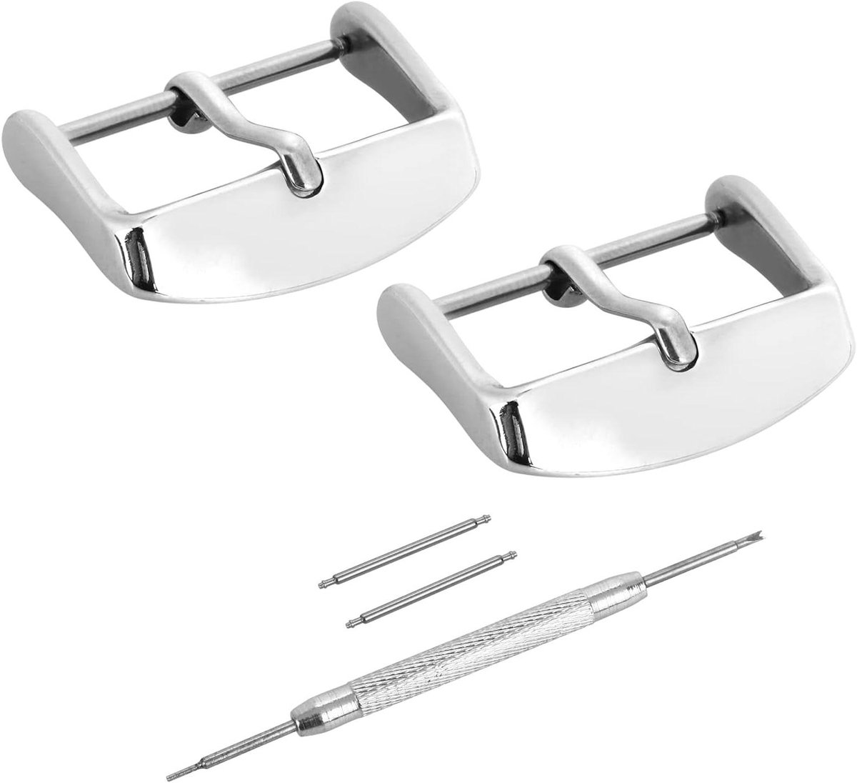 Vervangende Set Horlogebandsluiting - Roestvrijstalen Bandjes - 18mm-20mm-22mm - Zilveren Sluiting - Horlogeband Vervanging met Gesp - Duurzaam en Stijlvol - Horloge Accessoires - Snelle Levering