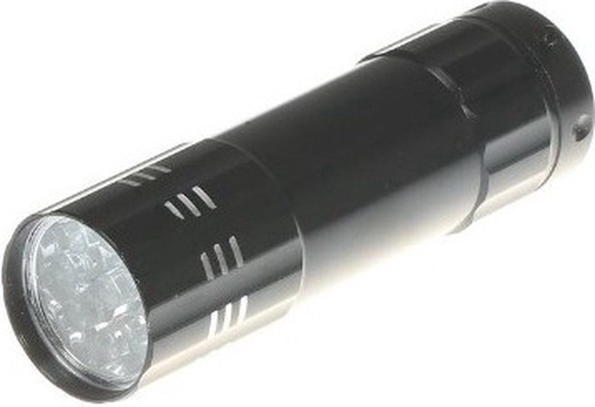 New Age Devi - Mini zaklamp 9 LED Aluminium UV Ultra Violet paars licht - Zwart wordt Mini zaklamp 9 LED Aluminium UV Ultra Violet paars licht - Zwart